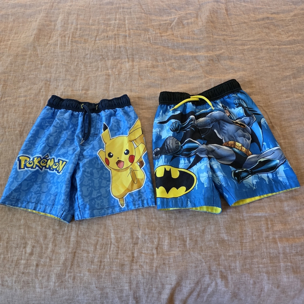 Bundle Of 2 Boys Character Swim Shorts Pikachu & Batman Size 4